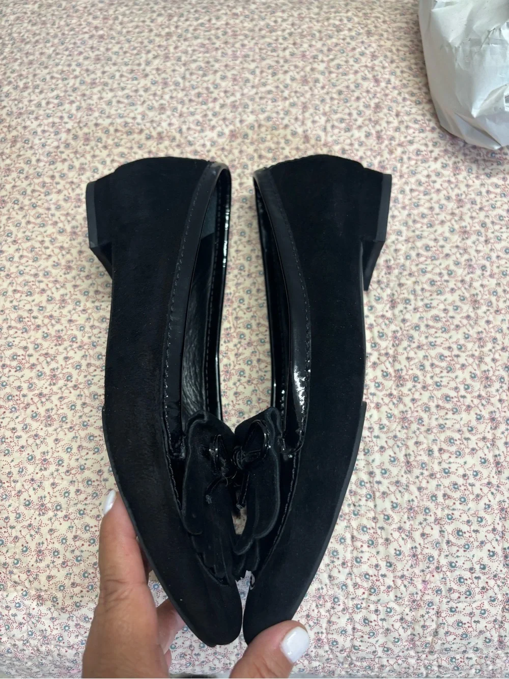 kate spade Black Suede Kiltie Bow Flats